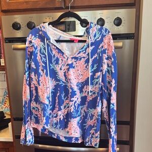 Lilly Pulitzer Coral Print Hoodie in Blue and Pink